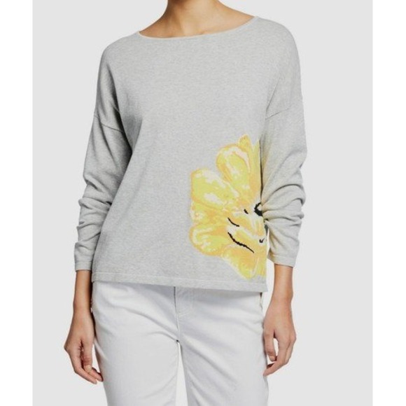 Joan Vass Sweaters - Joan Vass Neiman March XL Floral Print Long Sleeve Cotton Knit Top Sweater Light
